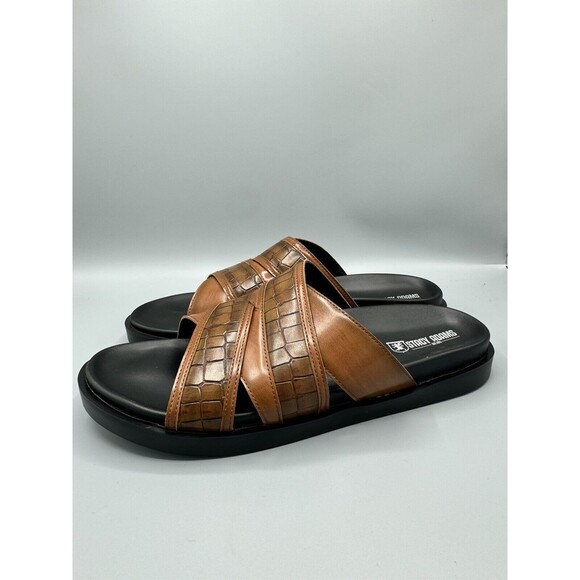 STACY ADAMS Men's Mondo Cross Strap Open Toe Slide Sandals, Size 12M, Cognac - Picture 9 of 11
